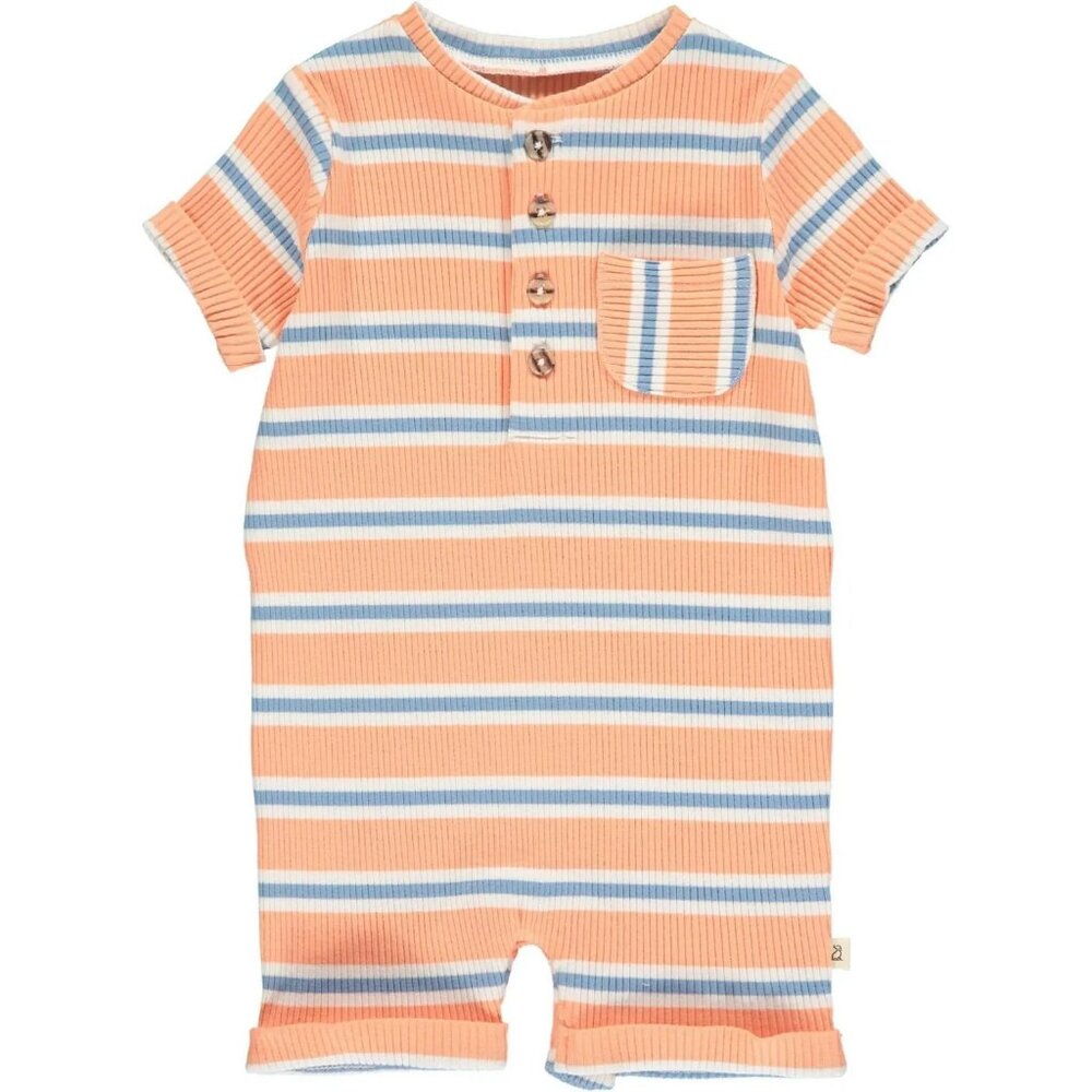 Me & Henry - Peach / Blue / White Stripe Short-Sleeve Romper (Camborne Henley Ro